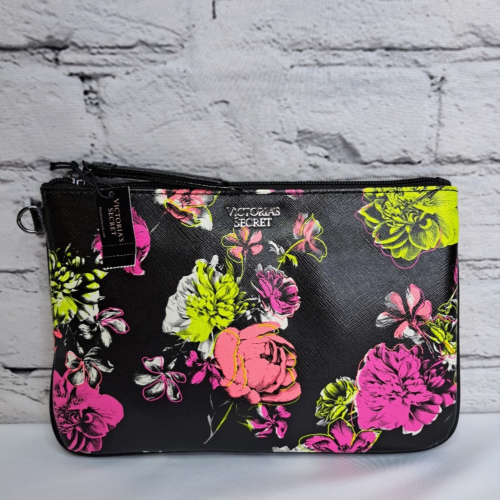 VICTORIA'S SECRET 'WILDFLOWER' TOP-ZIP EMBOSSED LOGO LIMITED-EDITION SLIM BAG
